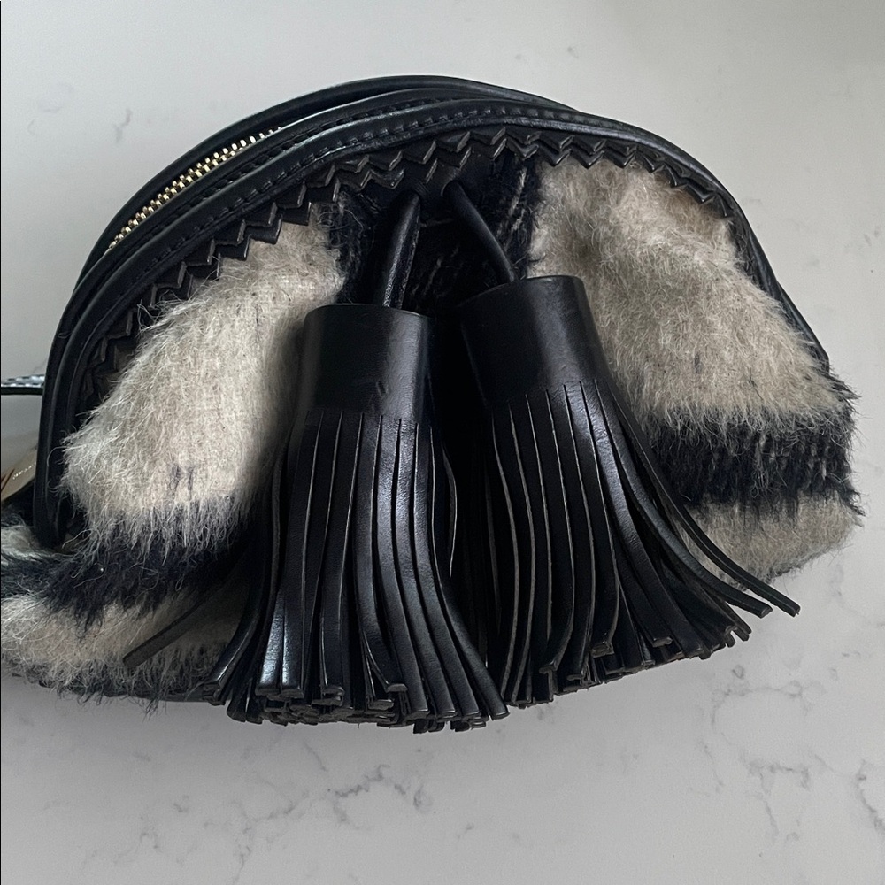 Burberry Prorsum, alpaca & leather Black & White Wilbur Crossbody Bag w tassels